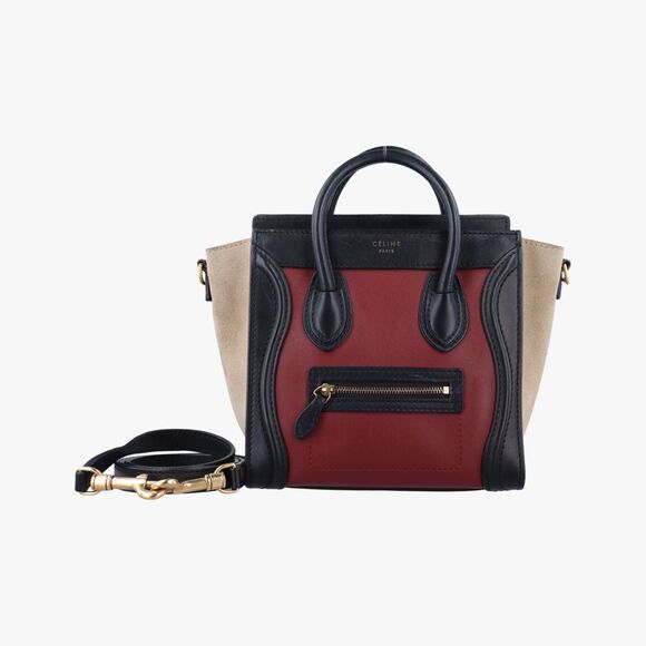 Celine Accessories - Celine Luggage Nano Shopper Black X Beige X Wine Red Leather X Suede S-Zp-0102
